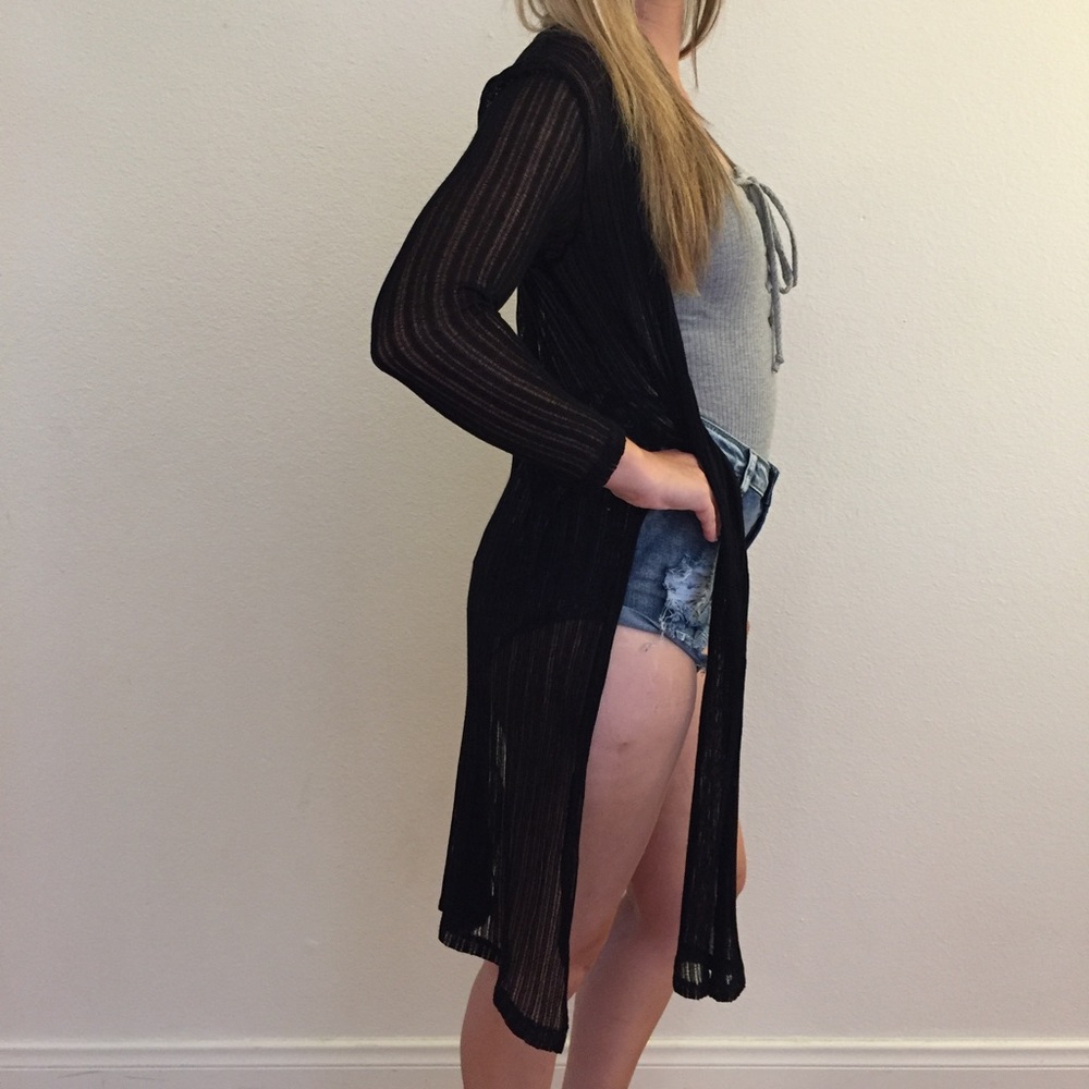 •LAST 1• Long Sleeved Black Sheer Maxi Cardigan - Picture 7 of 8