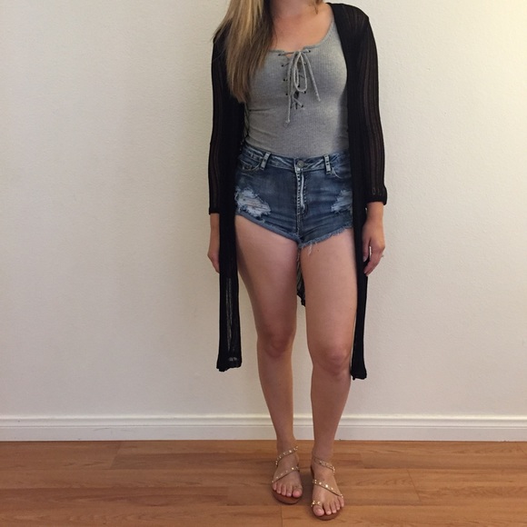 •LAST 1• Long Sleeved Black Sheer Maxi Cardigan - Picture 2 of 8