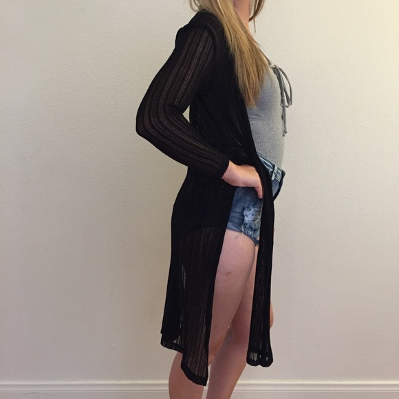 •LAST 1• Long Sleeved Black Sheer Maxi Cardigan - Picture 7 of 8