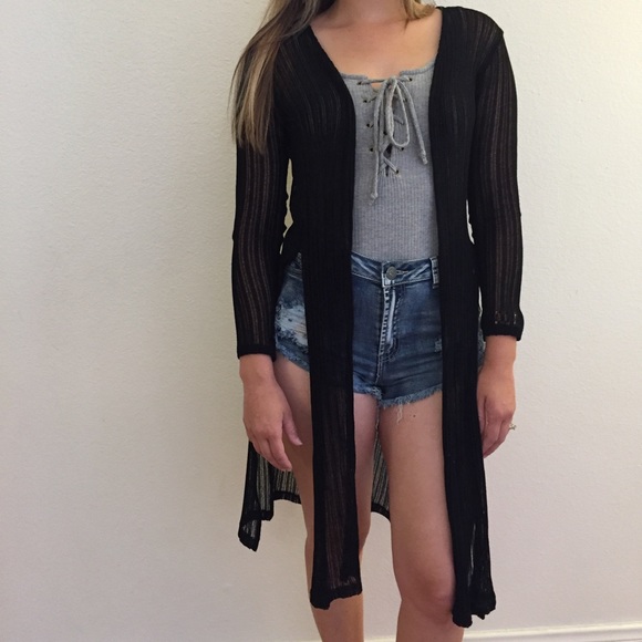 •LAST 1• Long Sleeved Black Sheer Maxi Cardigan - Picture 8 of 8