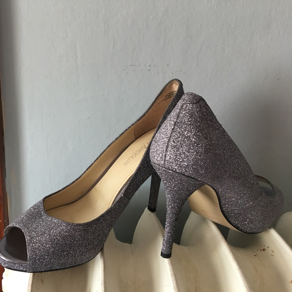 Enzo Angiolini Silver sparkle platform pumps