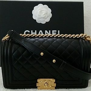 -----SOLD----CHANEL old medium BOY BAG  gold hw