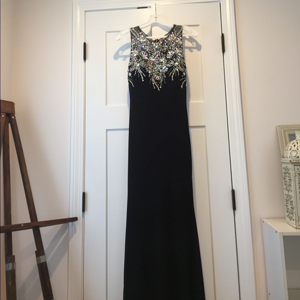 Beaded chest, black prom dress