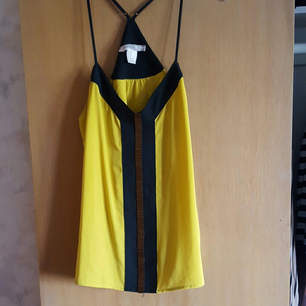 Black/mustard tank top with front beading