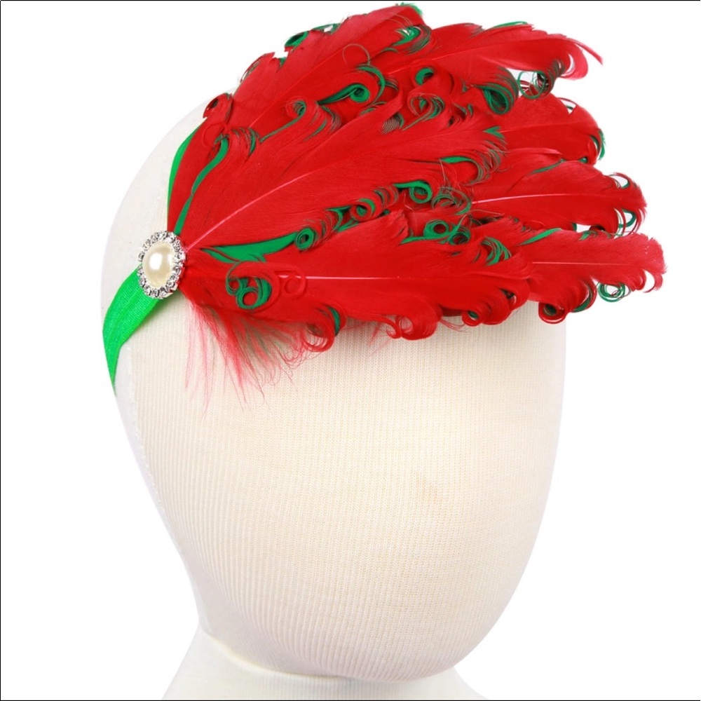 Beautiful red and green feather Headband
