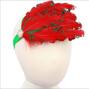 Beautiful red and green feather Headband