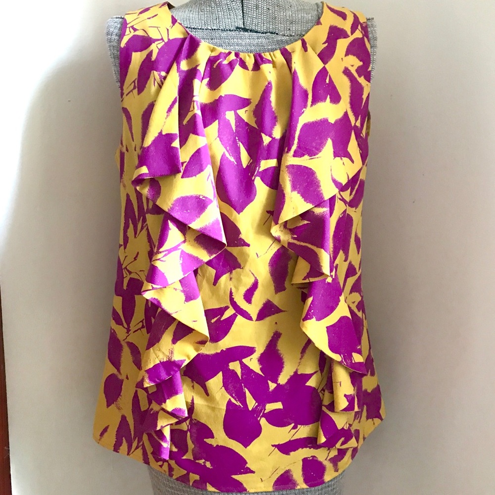 Ann Taylor Loft Sleeveless Top Medium Print Ruffle