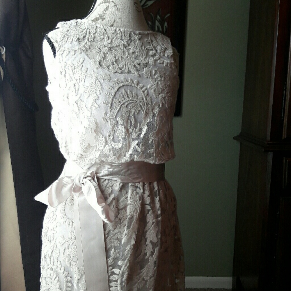 Light taupe lacey dress. Perfect for a wedding