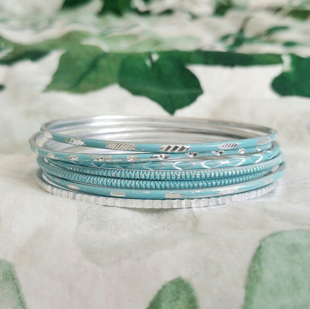 Light Blue and Silver Bangle Set