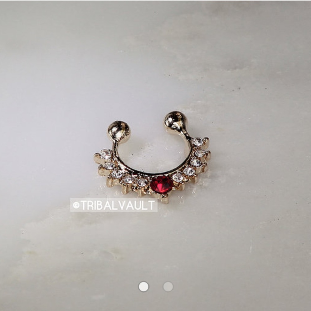 Gold Tone Royal Crane Diamond & Balls Faux Septum