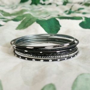 Black and Silver Bangle Set