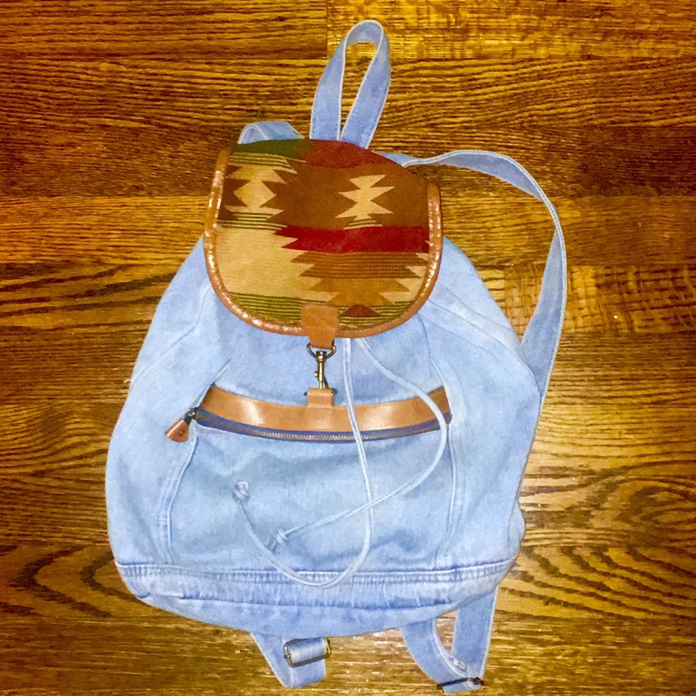 Aztec Print Denim Backpack