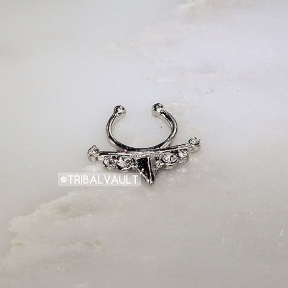 Silver Tone Sticks, with Diamond Studs Faux Septum