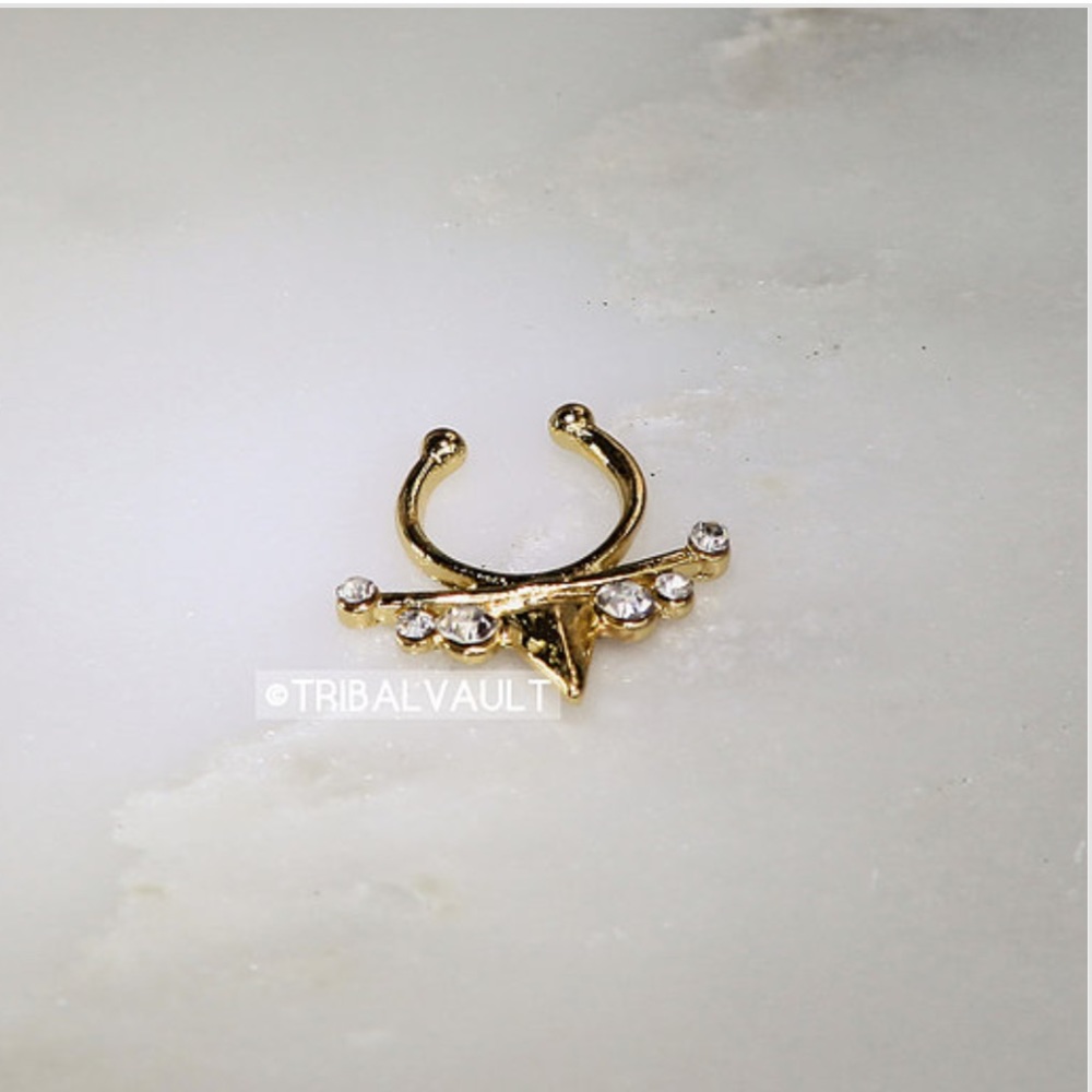 Gold Tone Sticks, with Diamond Studs Faux Septum
