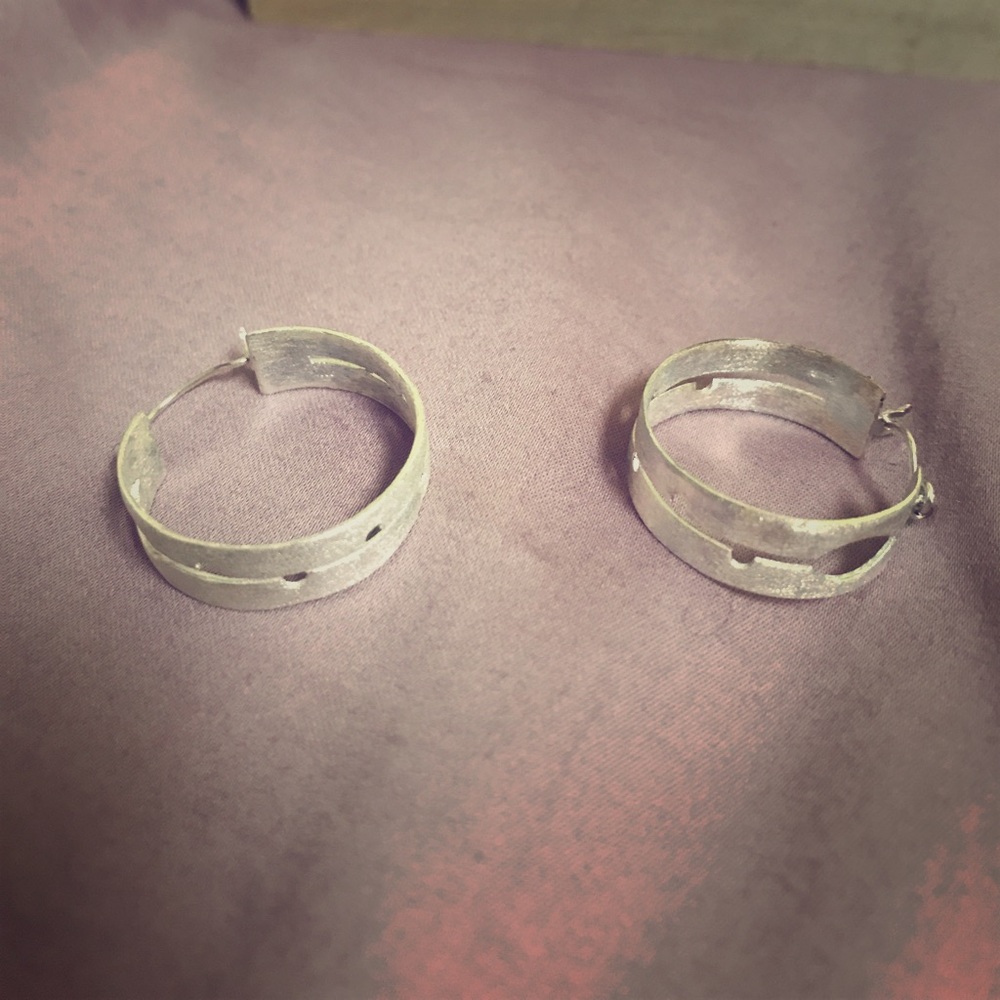 Silver Hoop Earrings with Hallow Patterns