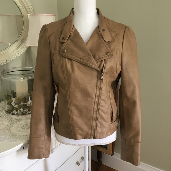 Guess Jackets & Blazers - Sale! Guess Faux Leather Tan Moto Jacket
