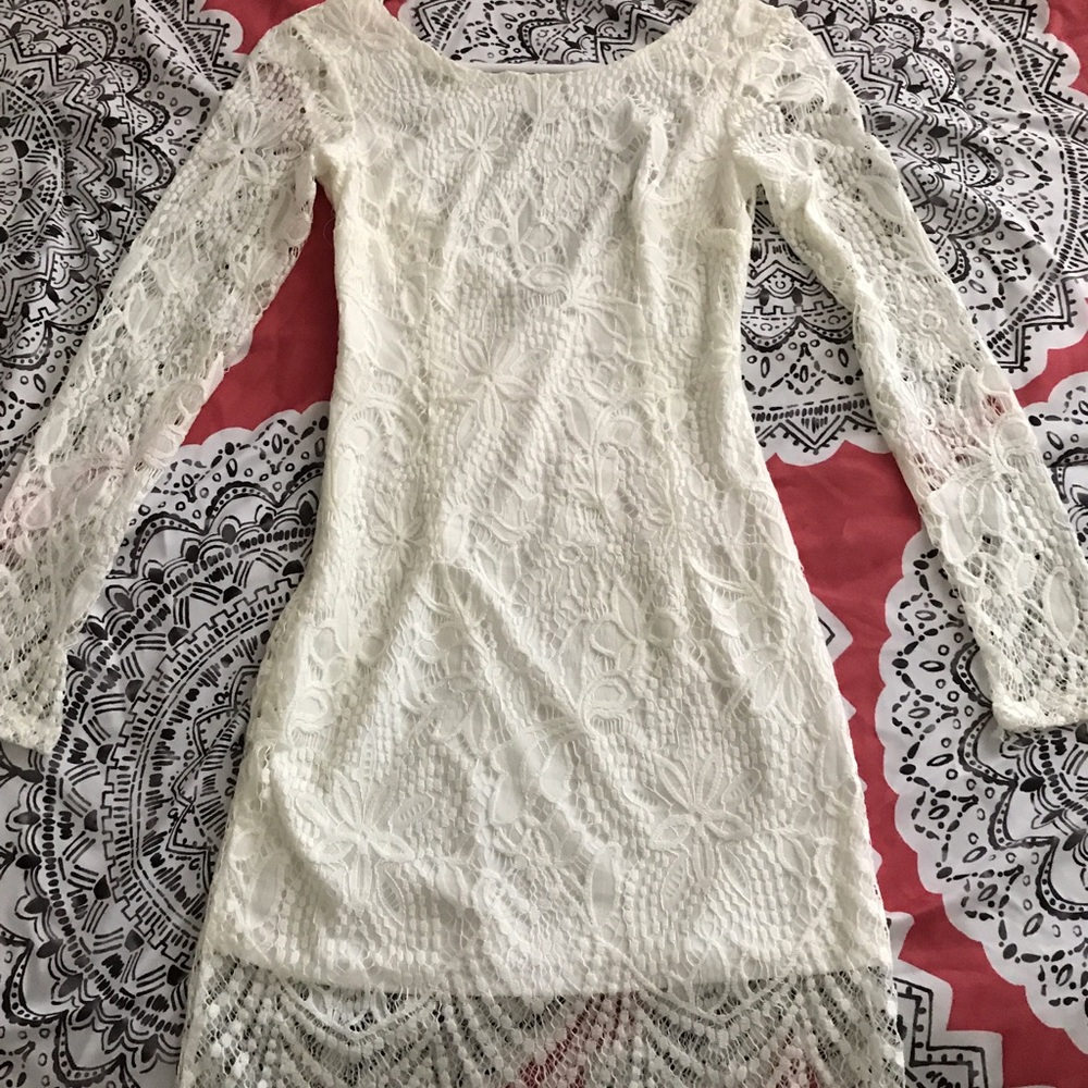 White Eyelash Lace Bodycon Dress