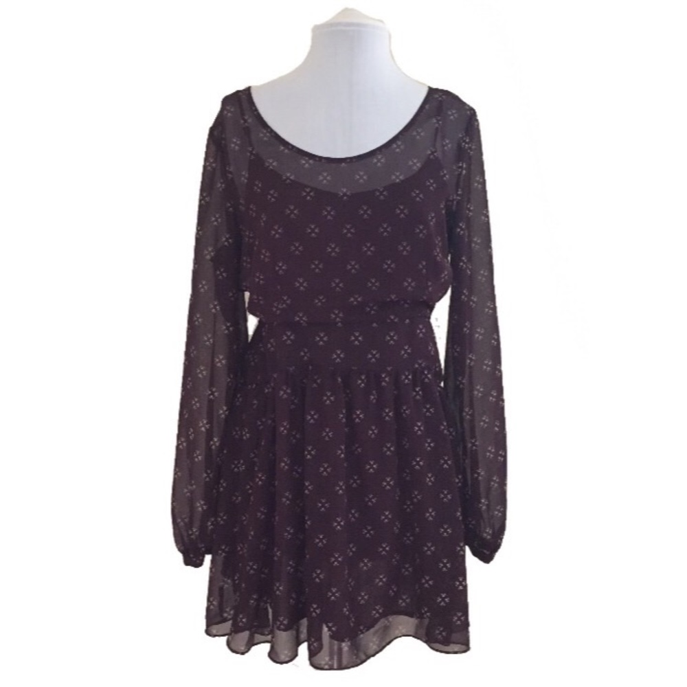 {Free People} Dotted Long Sleeve Mini Dress