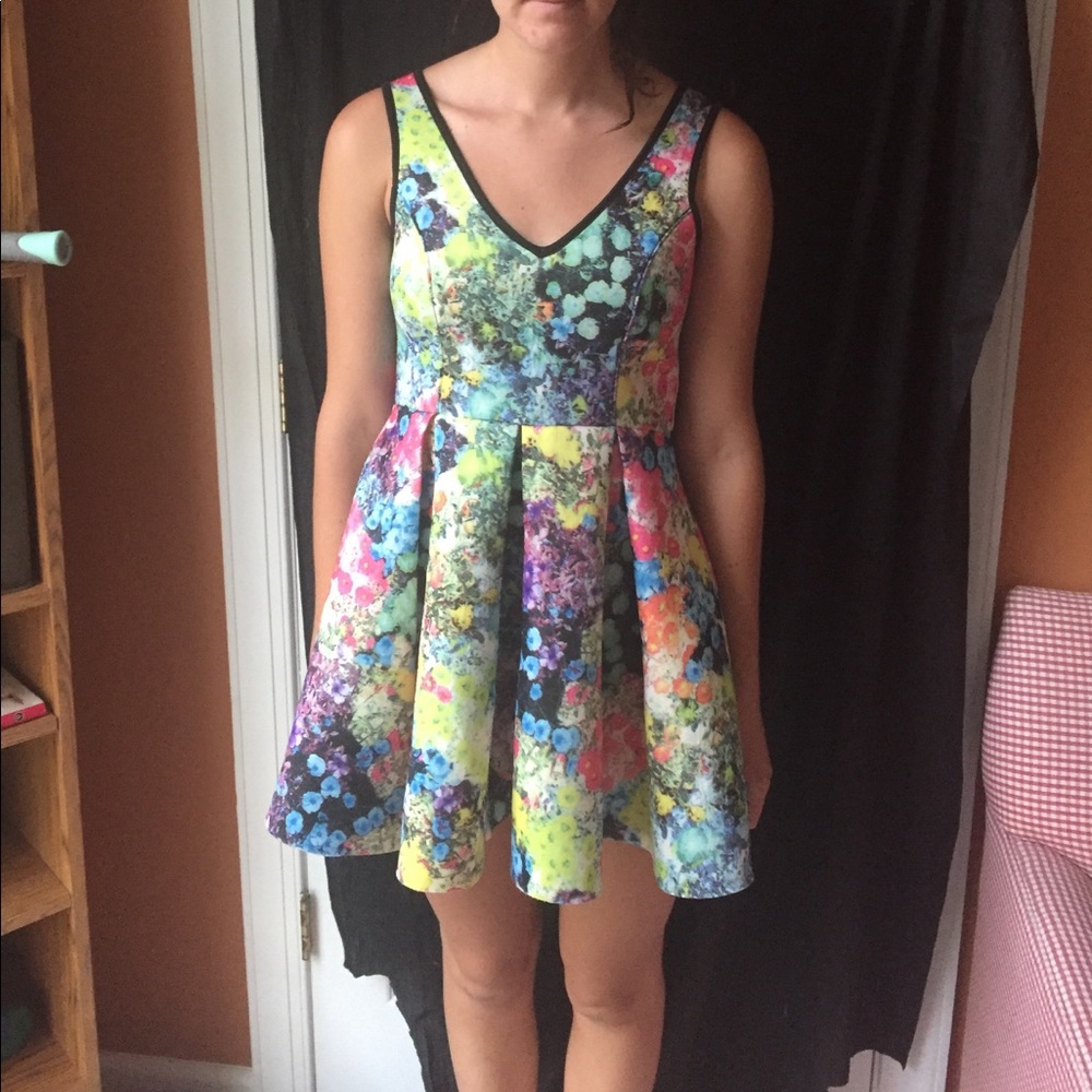 Scuba fabric floral semi formal dress