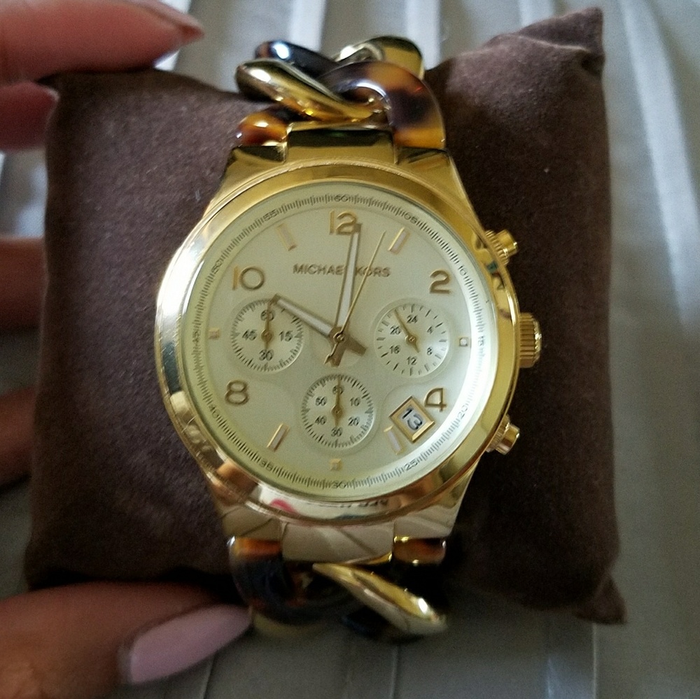 Michael Kors Tortoise/Gold Link Women's Watch