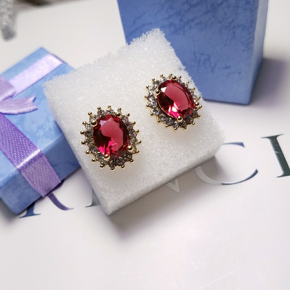 Rose Red Crystal Stud Earrings