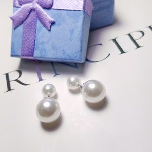Double White Pearl Stud Earrings