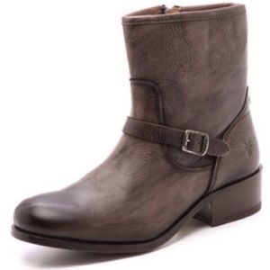 FRYE - Distressed Brown Leather Motorcycle Boots