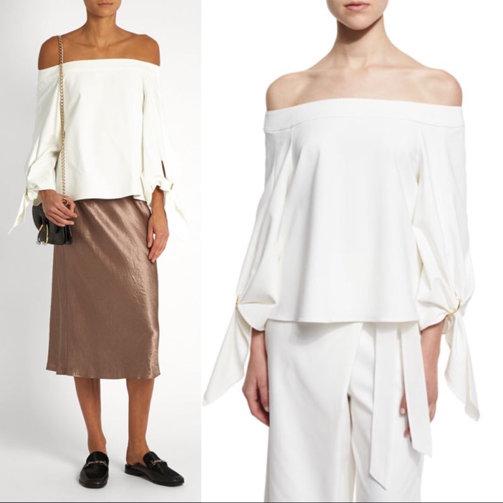 TIBI AGATHE OFF-THE-SHOULDER SCULPTED TOP Ivory