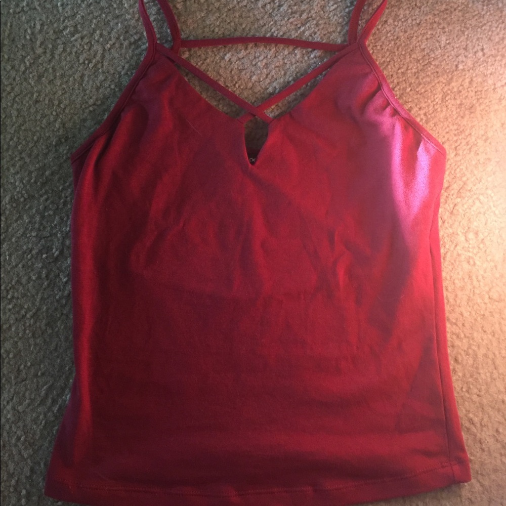 Red Criss Cross Lace Top