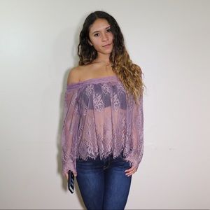 Dark Pink Lace Off Shoulder Shirt