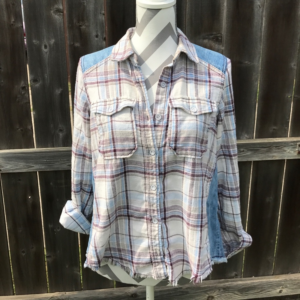 Free People Flannel/Blue Jean button down