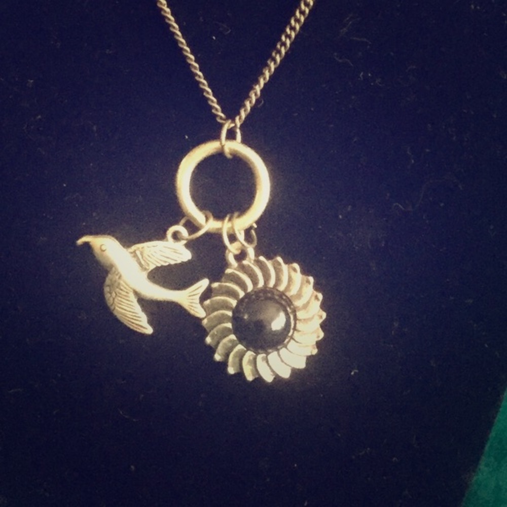 90s drop necklace with sun, bird and circle