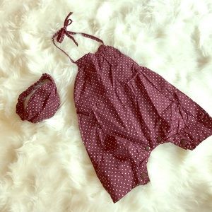 Marooned White polka dot romper/matching headband
