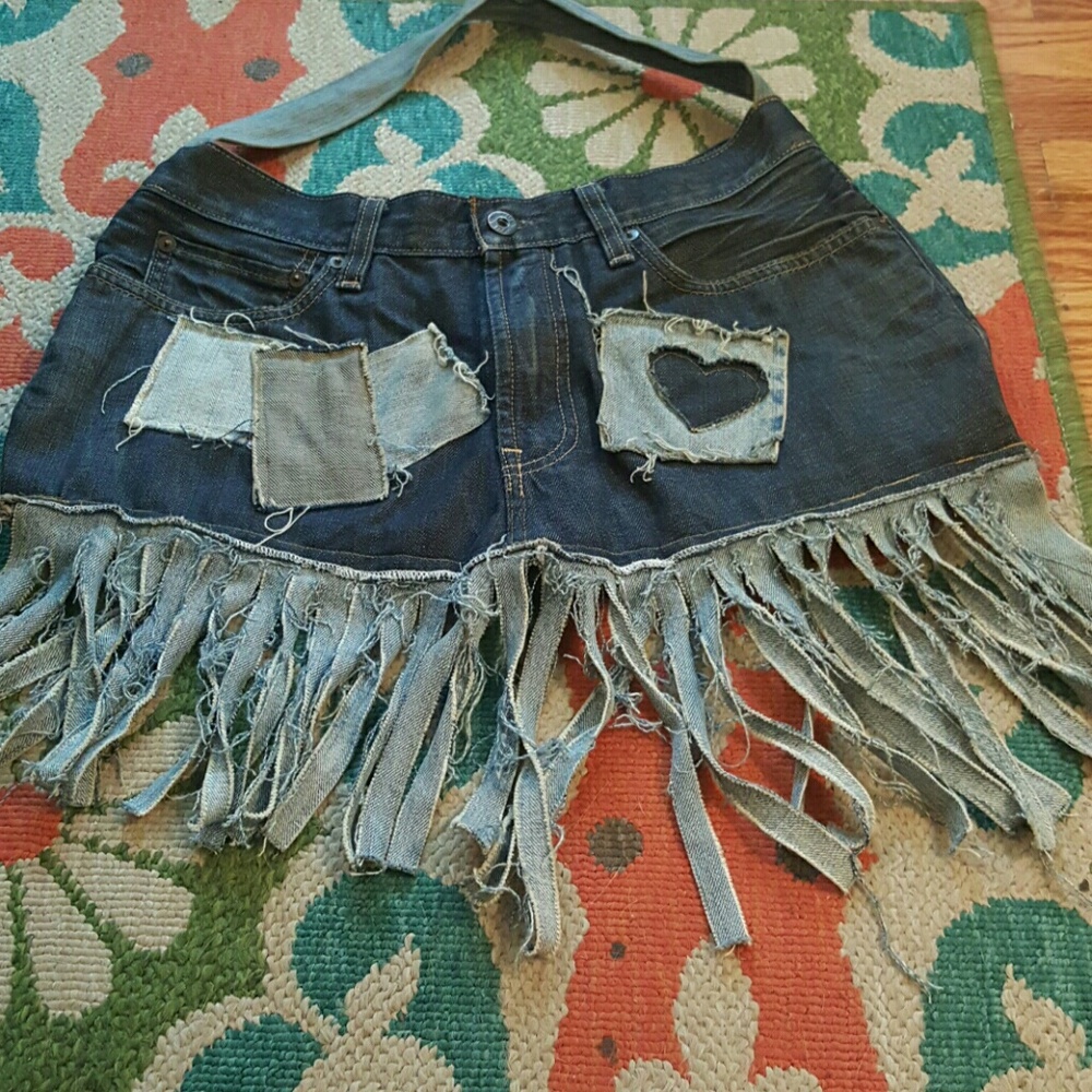 Handmade denim hobo bag