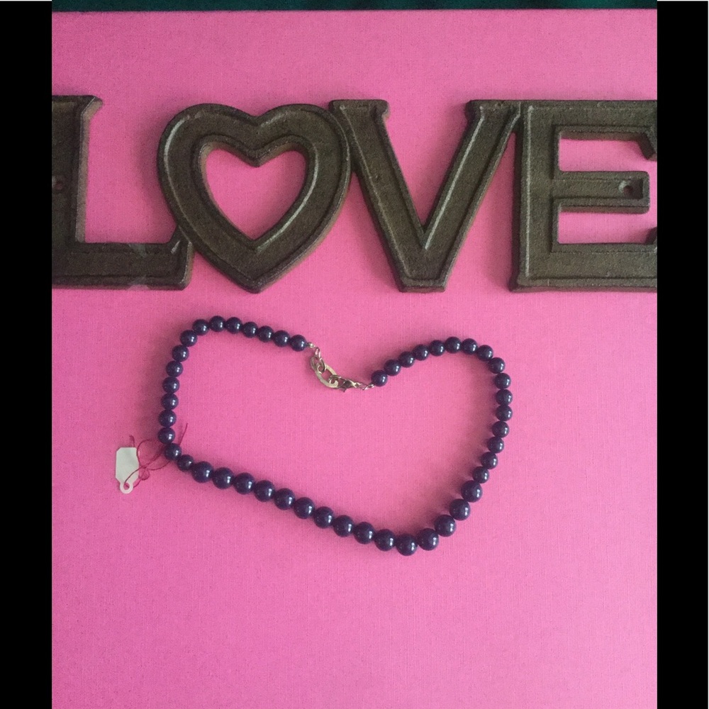 12 inch vintage, nAvy blue, large bead necklace