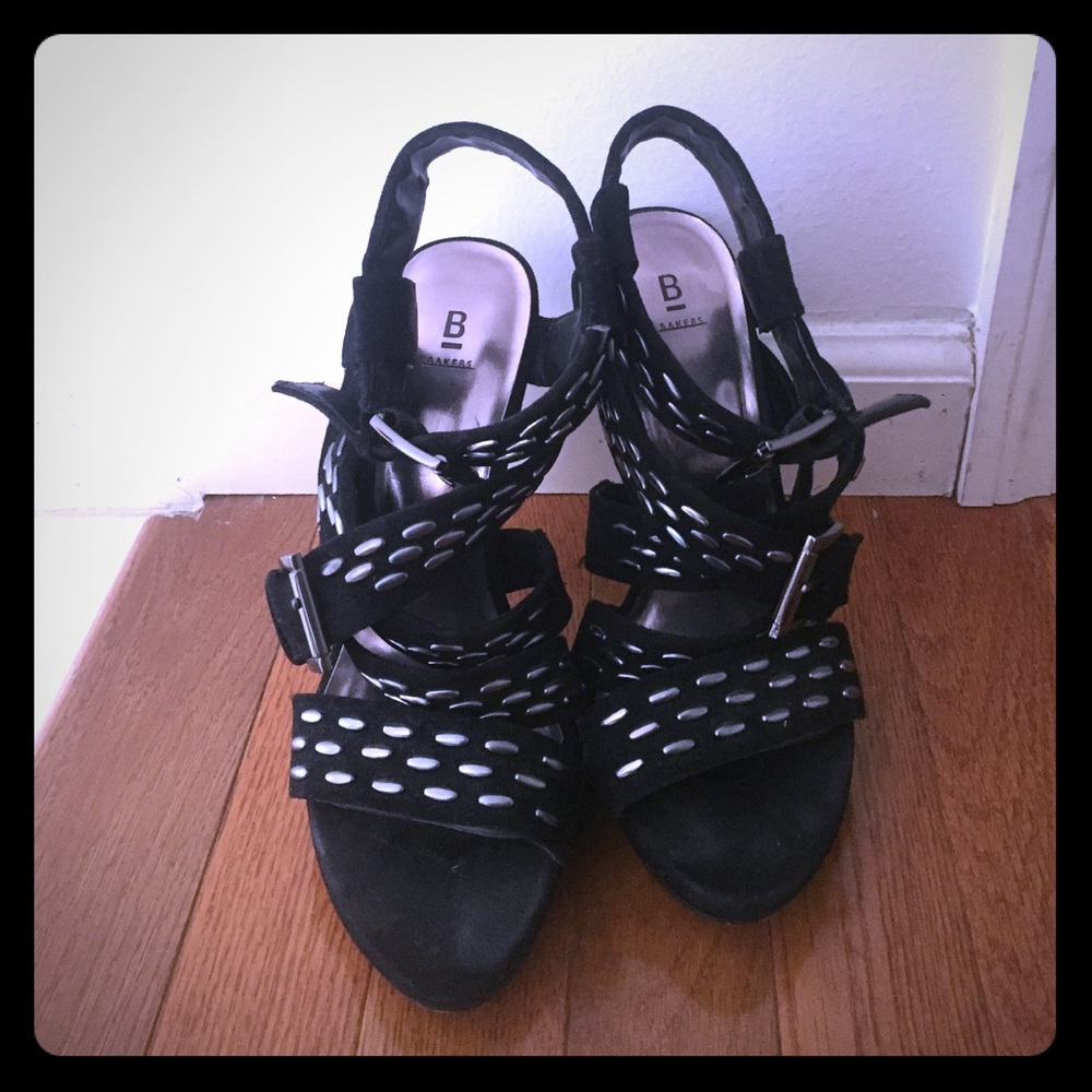 Strappy Black Heels w/ Gunmetal Studs