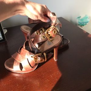 Brown leather ankle wrap sandals