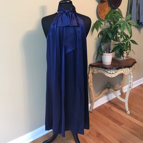 LOFT Dresses & Skirts - Loft 💯 % Navy Blue Bow Sleeveless Dress 16 NWOT