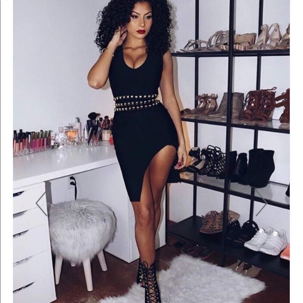 Black and gold bandage dress