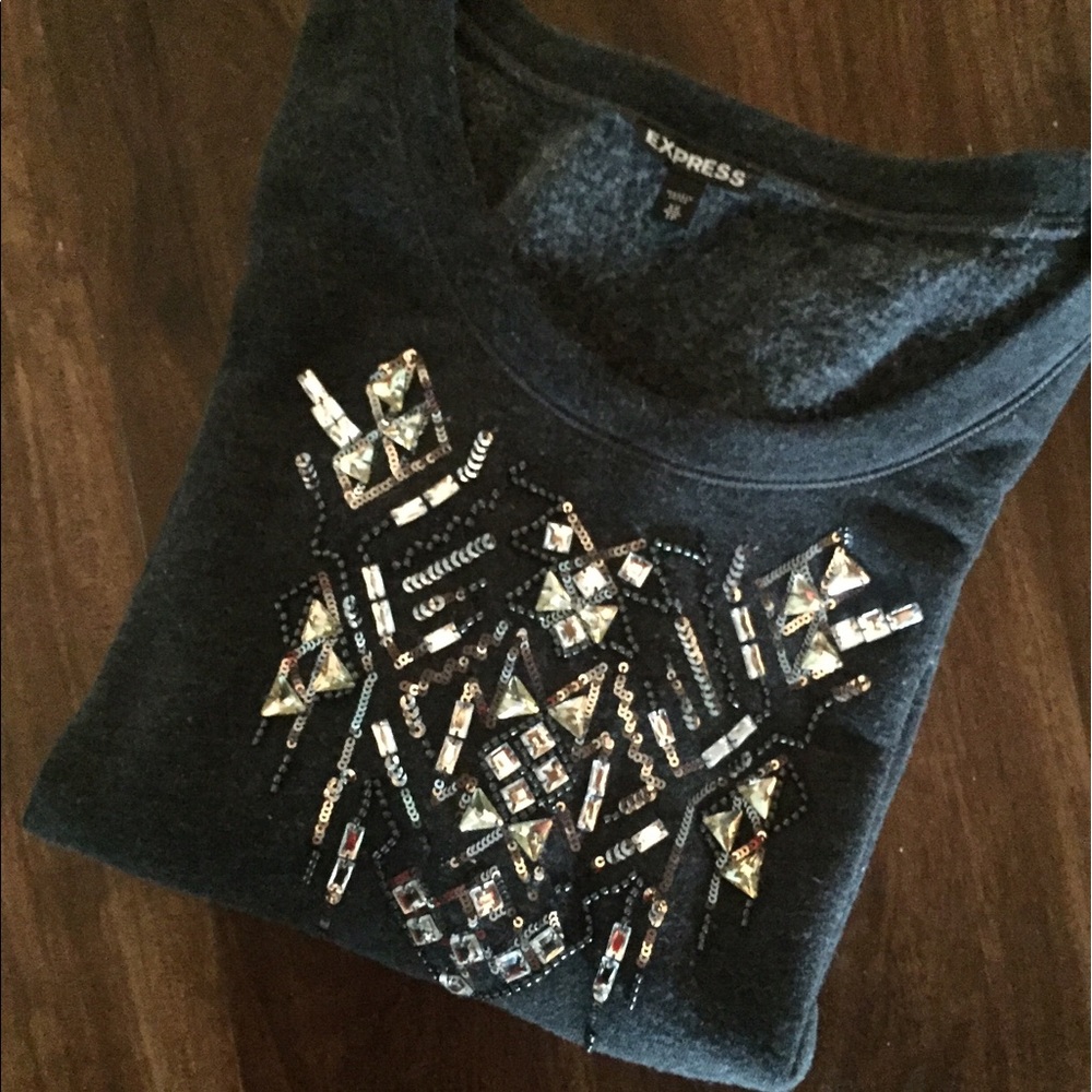 •EXPRESS• Dk Grey Beaded/Sequined Sweatshirt
