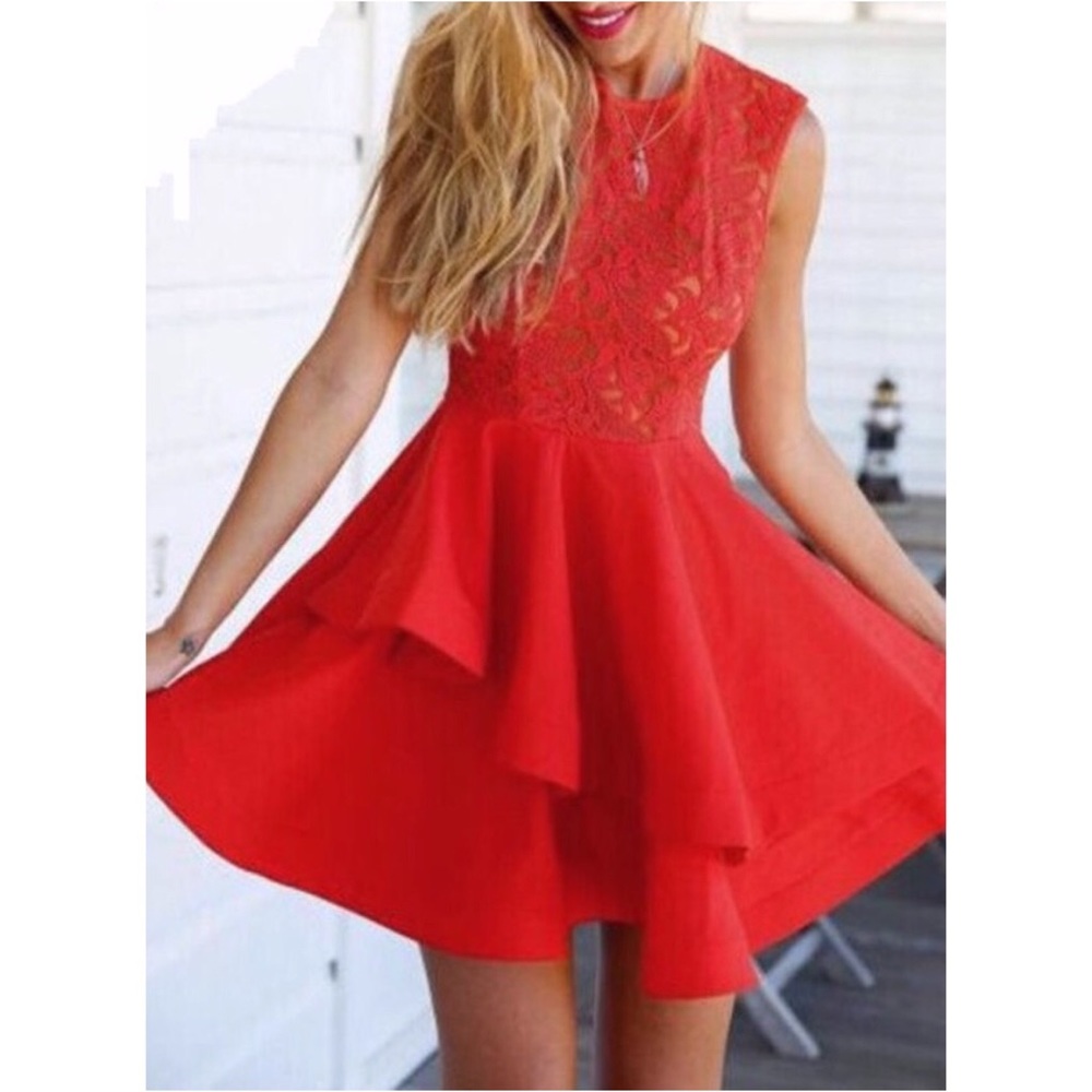 Red lace float dress