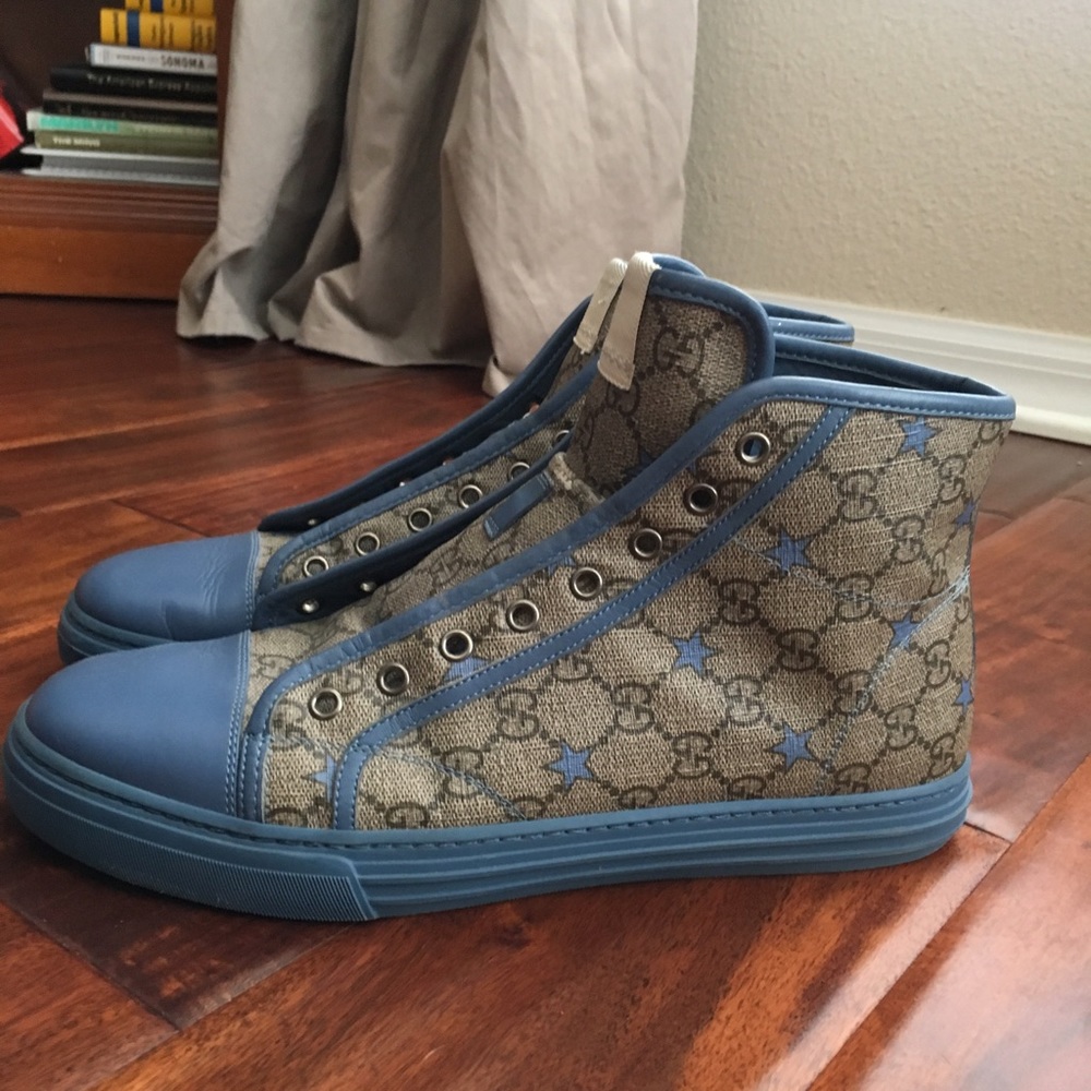 Gucci GG shoes blue leather and tan. Size 9.5 Mens