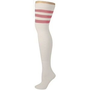 Tall White Thigh High Socks w Pink Stripe