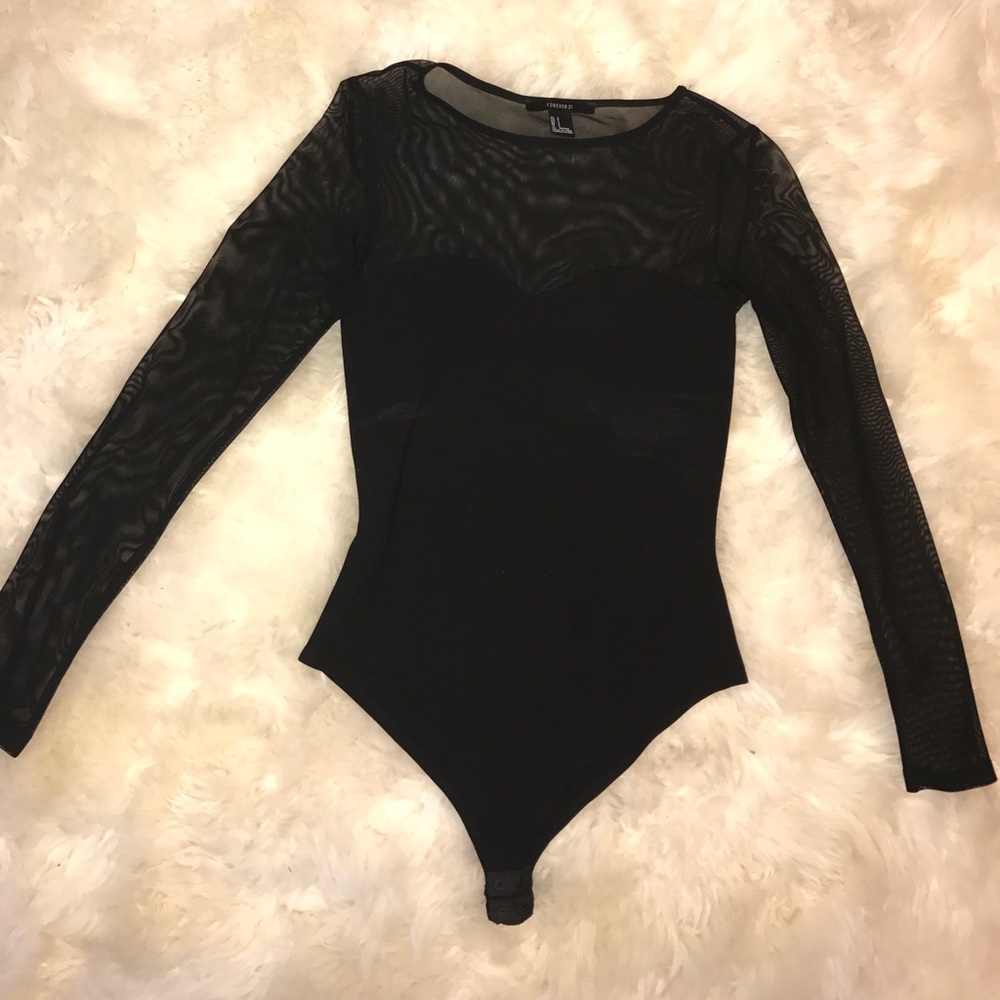 Black bodysuit mesh top