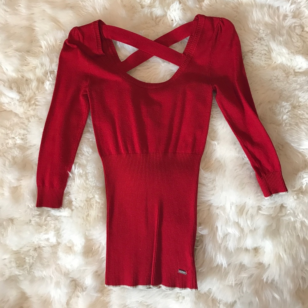 Guess red sweater shit