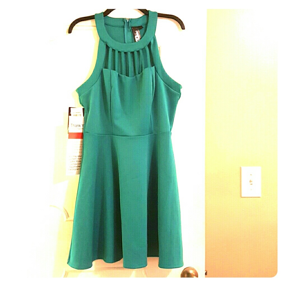 Teal sleeveless cocktail dress