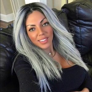 Silver grey wig. Synthetic. Used once