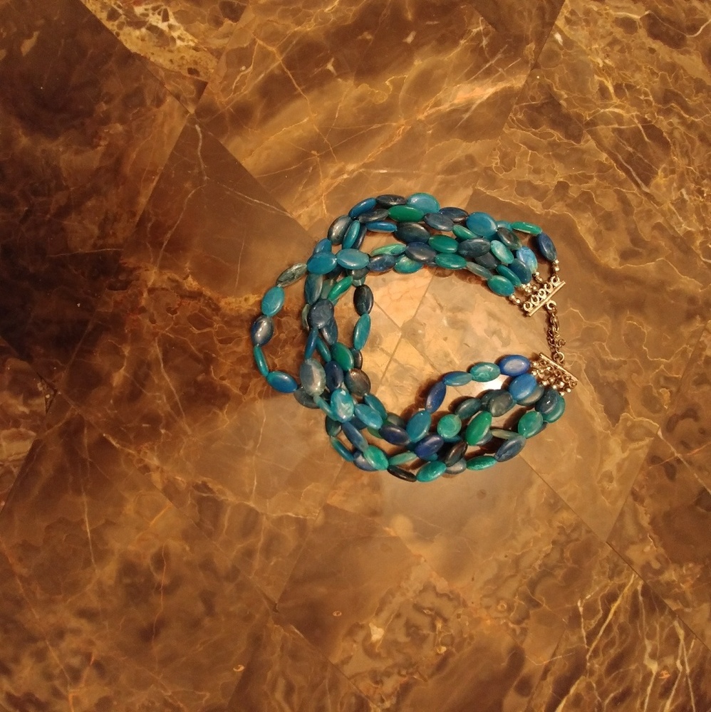 Blue and teal layered choker necklace