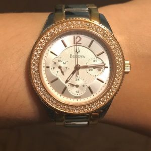 Rose gold and silver diamond face watch