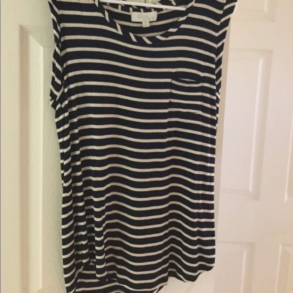 Navy and Cream Sleeveless Striped Shirt